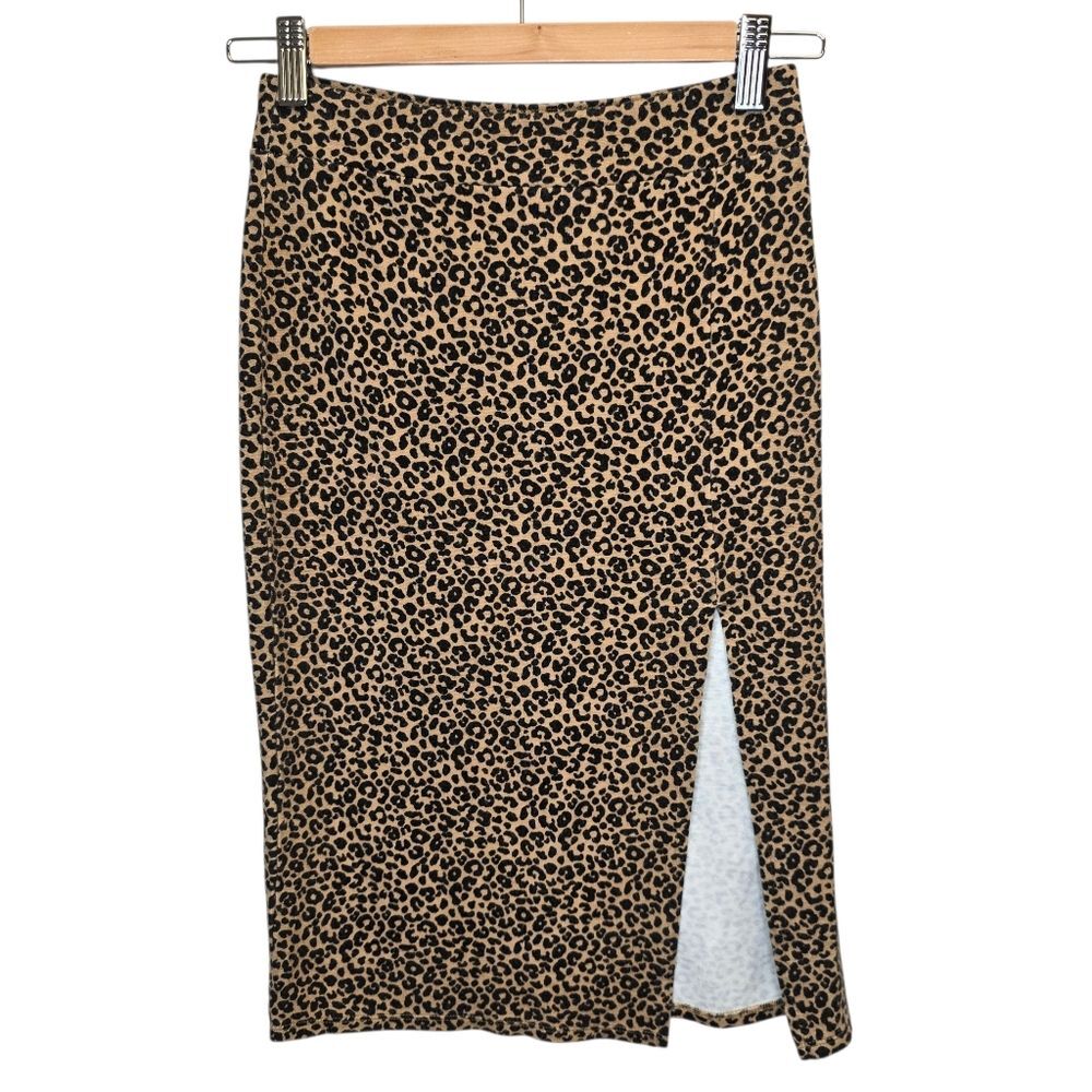 Forever 21 Women's S Leopard Animal Print Midi Skirt With Side Slit